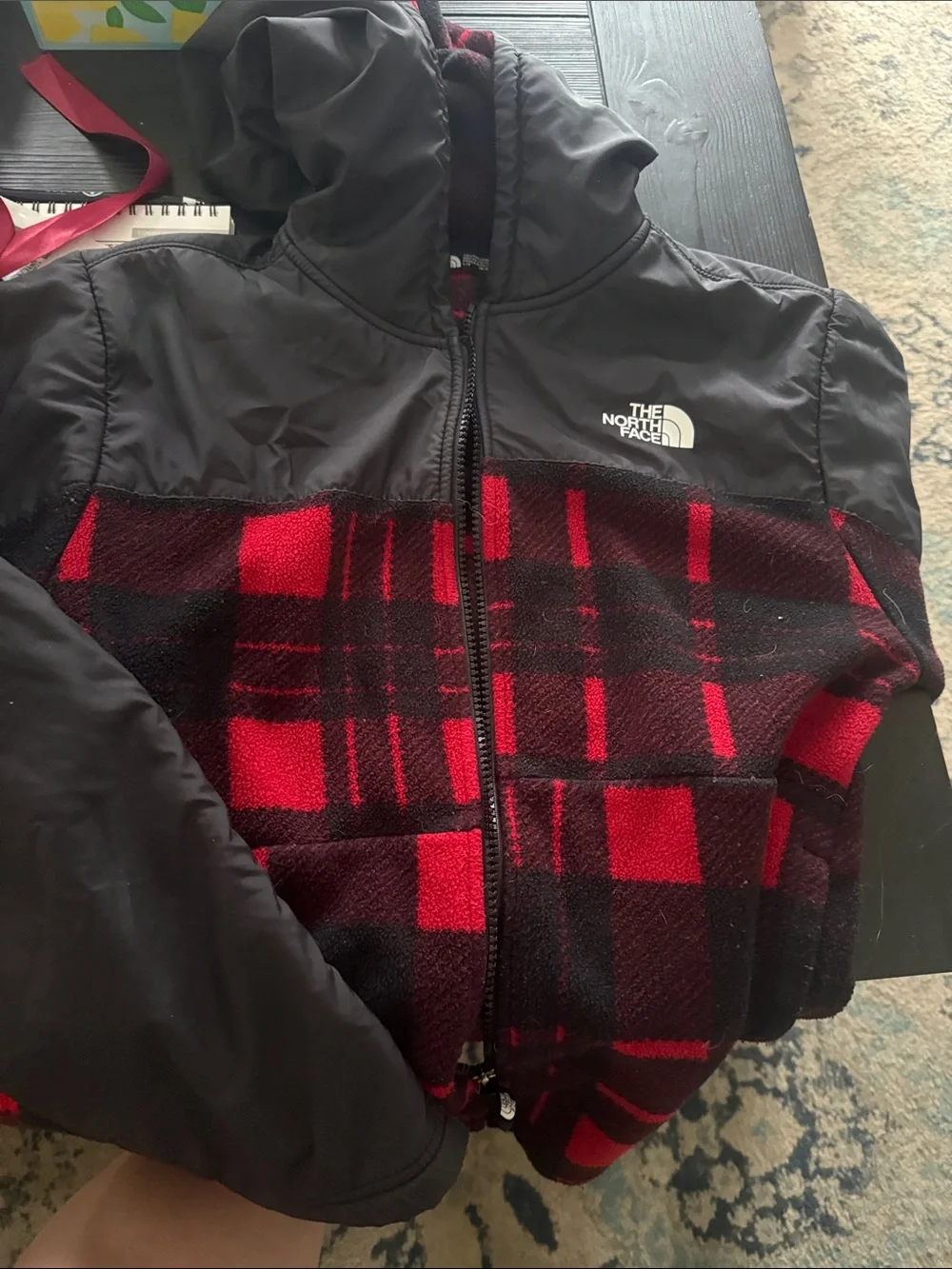 The North Face Kids Red & Black Plaid Hooded Jacket